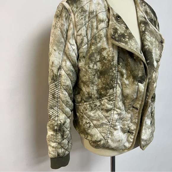 Anthropologie Marrakech Quilt Jacket Bomber Coat Olive Green Tie-Dye Medium $188 - Picture 5 of 10